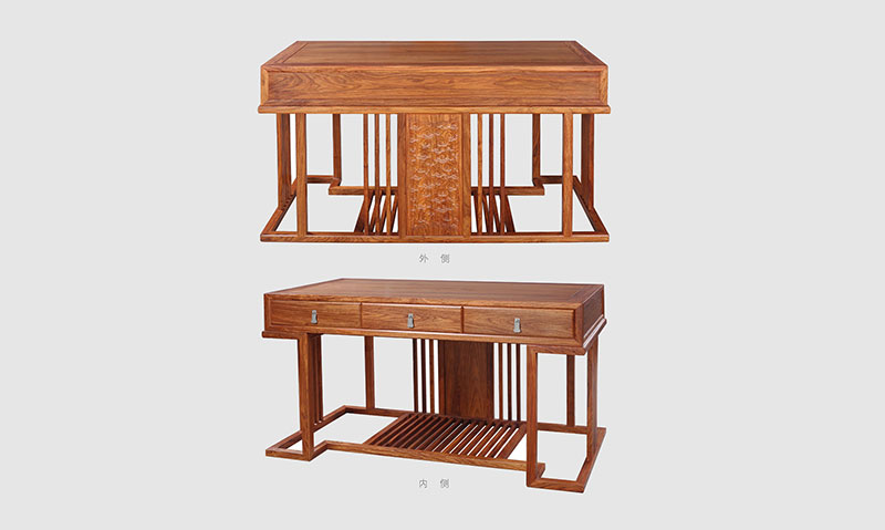 南朗镇 别墅中式家居书房装修实木书桌效果图
